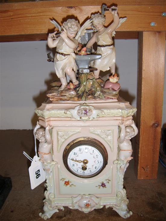 Continental porcelain figural mantel clock